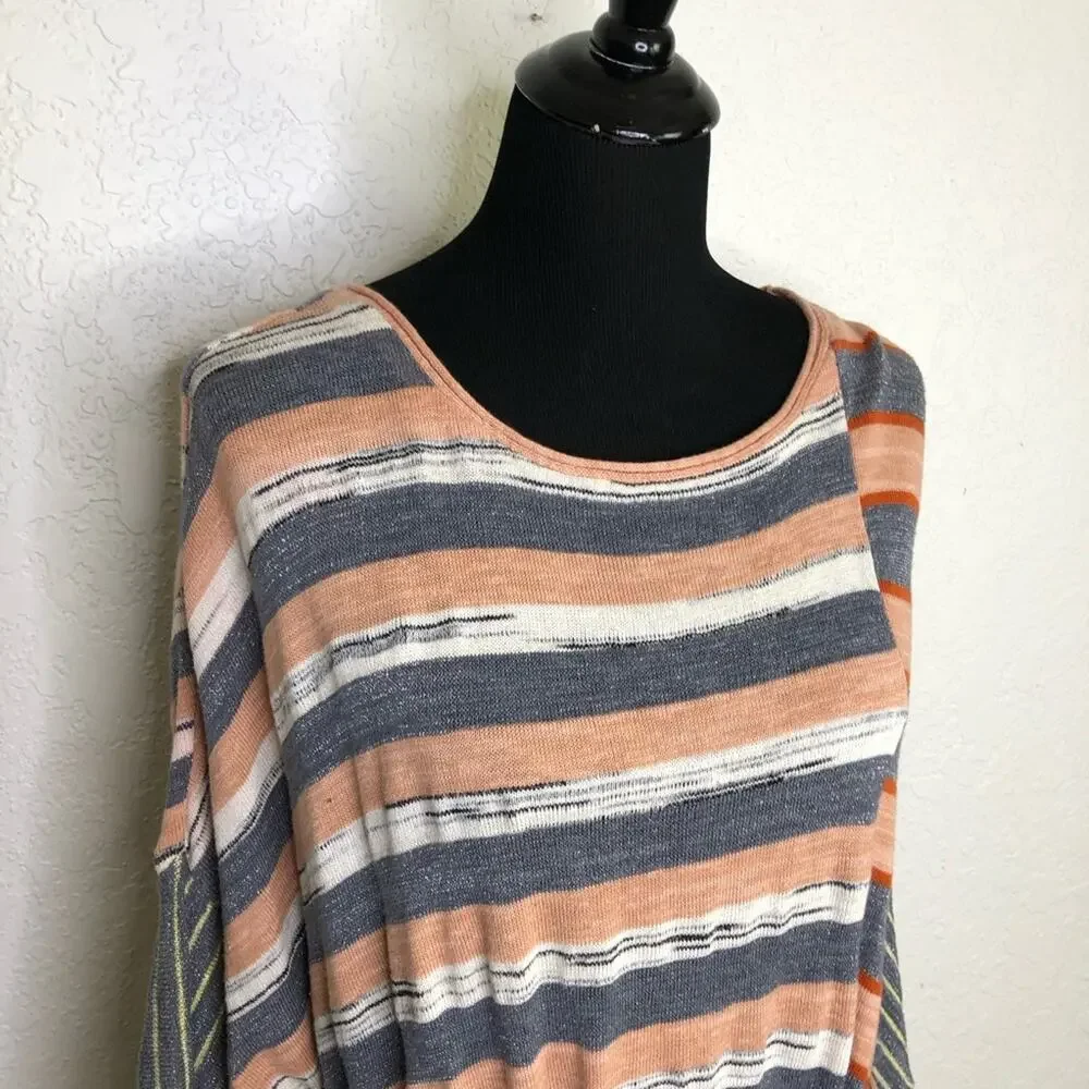 Free People Horizon‎ white blue orange mixed stripe belted knit dress size Small